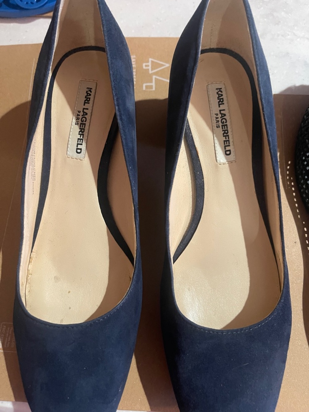 Karl Lagerfeld Navy Suede Pointed-Toe Pumps